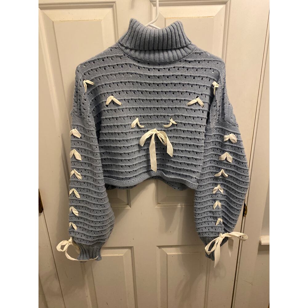 Brand New Lele Women's Size Small Dropped Shoulder Dusty Blue Knit Sweater